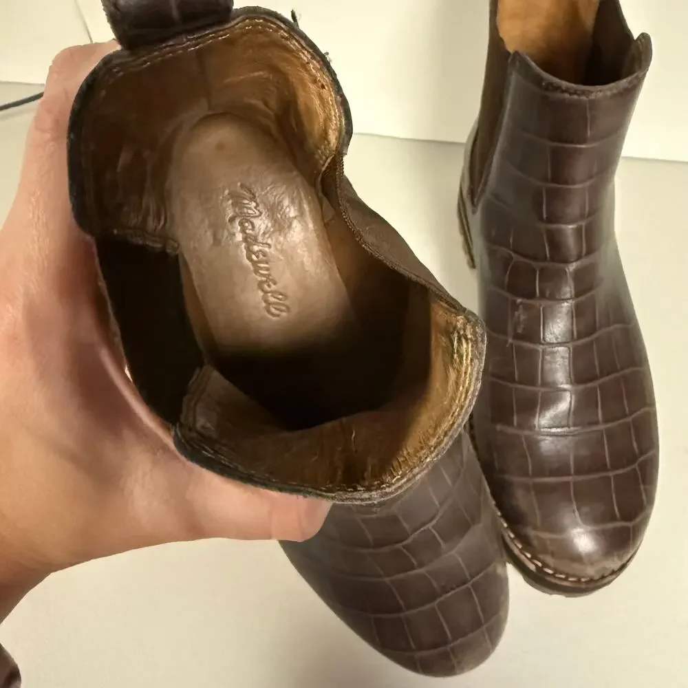 MADEWELL The Ivy Chelsea Boot Croc Embossed Leather Lug Sole Womens Sz 5.5 MA428